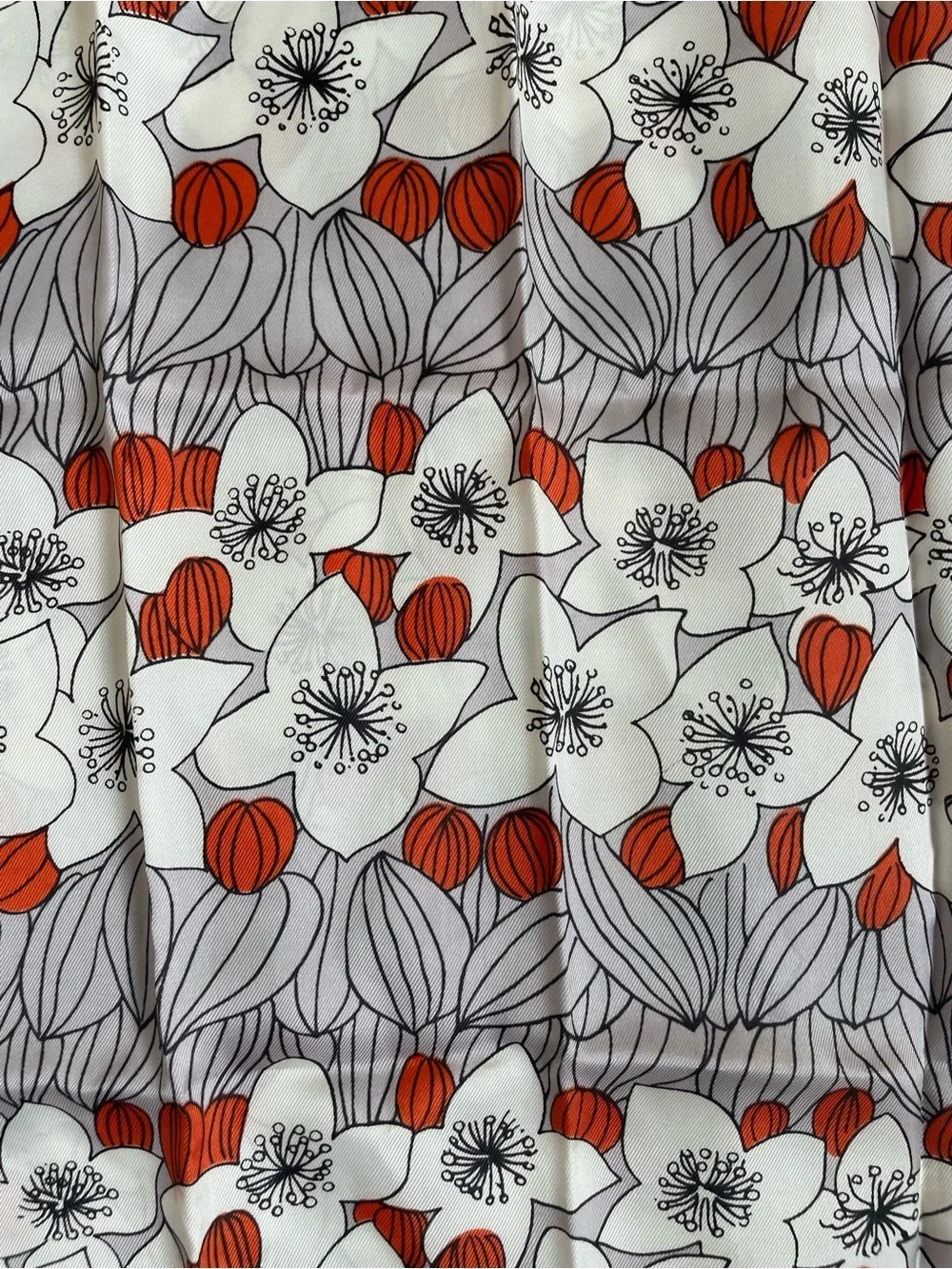 Vintage 60s Vera Nuemann red white gray abstract floral print scarf 100% acetate